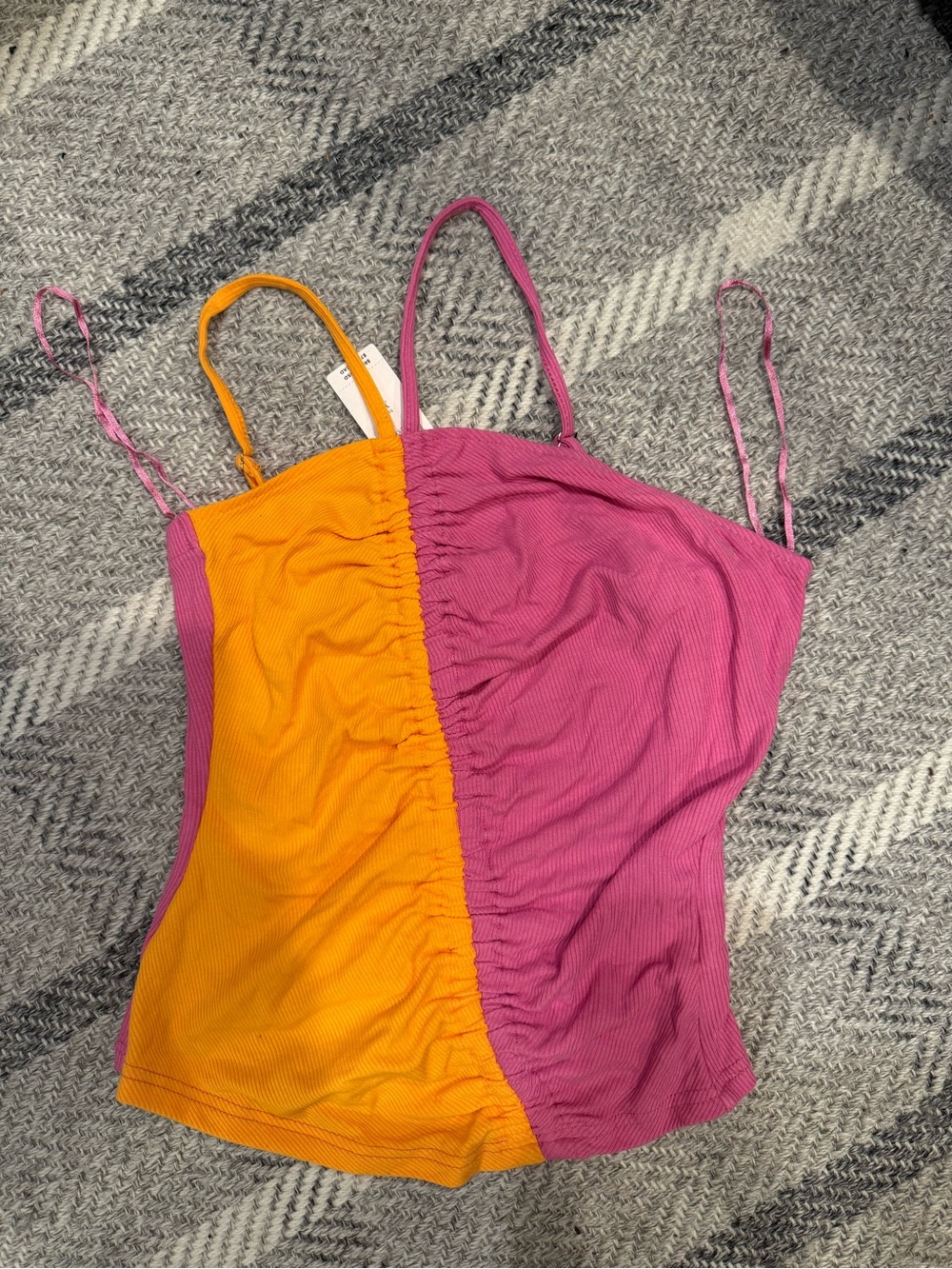 Anthropologie Pink and Orange Split Ruched Ribbed Cami